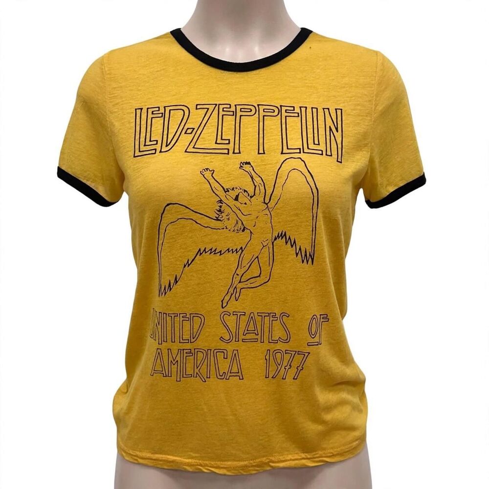 Led Zeppelin 1977 US Tour Ringer Band Merch Sheer Burnout Retro Festival Women L